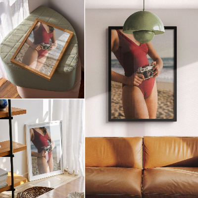 Wandposter Strandvibe, bordeauxrood pak, camerafotografie