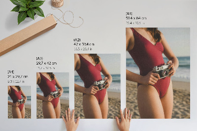Wandposter Strandvibe, bordeauxrood pak, camerafotografie
