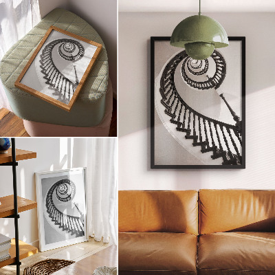 Decoratieve poster Spiraaltrap in zwart-wit, elegantie en moderniteit.