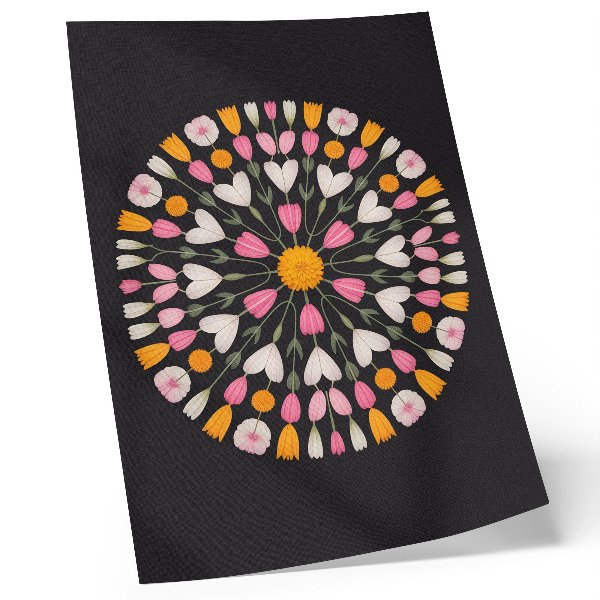Poster Bloemenmandala met donkere achtergrond in abstracte stijl