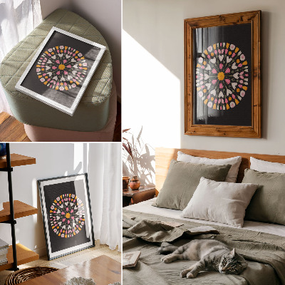 Poster Bloemenmandala met donkere achtergrond in abstracte stijl