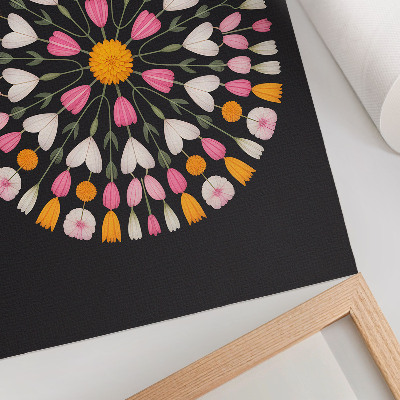 Poster Bloemenmandala met donkere achtergrond in abstracte stijl