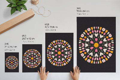 Poster Bloemenmandala met donkere achtergrond in abstracte stijl
