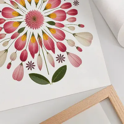 Decoratieve poster met bloemenmandala in roze, crème en groen