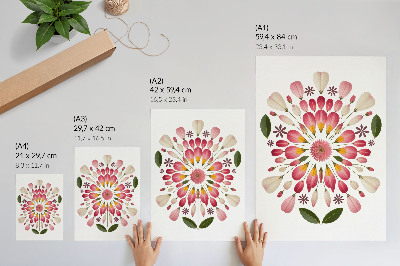Decoratieve poster Bloemenmandala symmetrie roze crème groen
