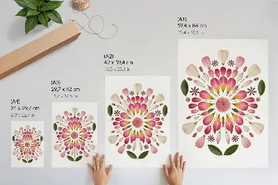 Decoratieve poster met bloemenmandala in roze, crème en groen