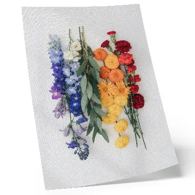 Wandposter met bloemen in een verticale lijn in levendige kleuren voor een harmonieuze en natuurlijke sfeer