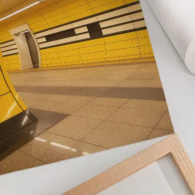 Wandposter met heldere, dynamische patronen in een futuristische en harmonieuze ruimte
