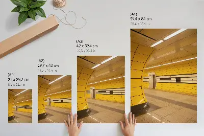 Wandposter met heldere, dynamische patronen in een futuristische en harmonieuze ruimte