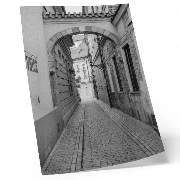Wandposter zwart-witte architectuur van een nostalgische straat