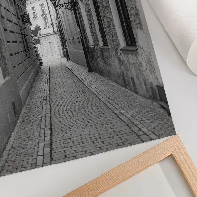 Wandposter zwart-witte architectuur van een nostalgische straat