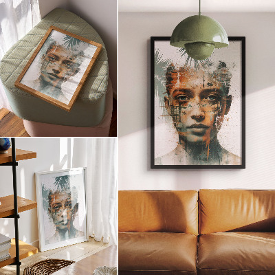 Decoratieve poster Portret van een vrouw met tropische motieven
