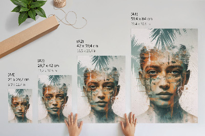 Decoratieve poster Portret van een vrouw met tropische motieven