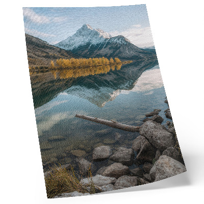 Wandposter Bergen, meer, bomen, reflectie, rust, natuur