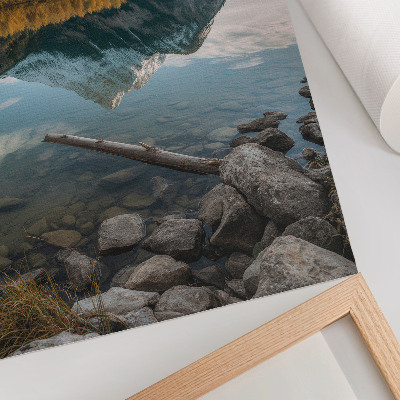 Wandposter Bergen, meer, bomen, reflectie, rust, natuur