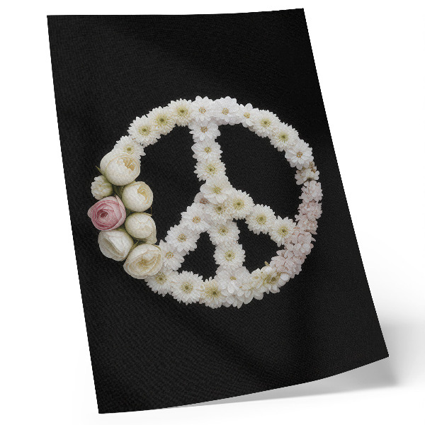 Wandposter Bloemen in de vorm van een vredessymbool op een zwarte achtergrond.