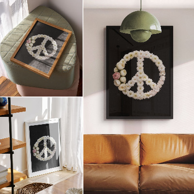 Wandposter Bloemen in de vorm van een vredessymbool op een zwarte achtergrond.