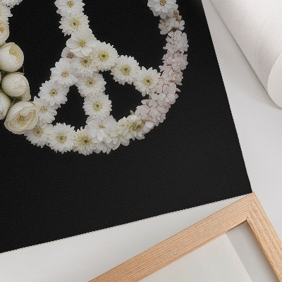 Wandposter Bloemen in de vorm van een vredessymbool op een zwarte achtergrond.