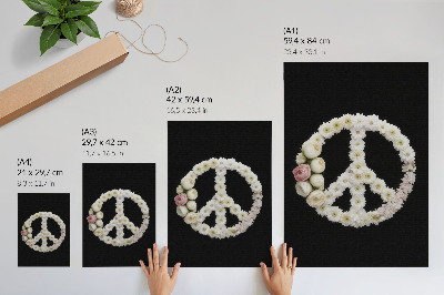Wandposter Bloemen in de vorm van een vredessymbool op een zwarte achtergrond.