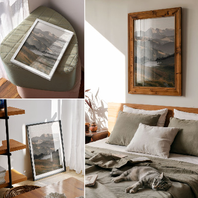 Decoratieve poster Heuvels, meer en berglandschap in harmonie.