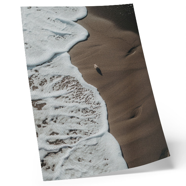 Poster Ontspannend strandzand, meeuwen en golven