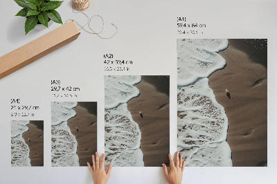 Poster Ontspannend strandzand, meeuwen en golven