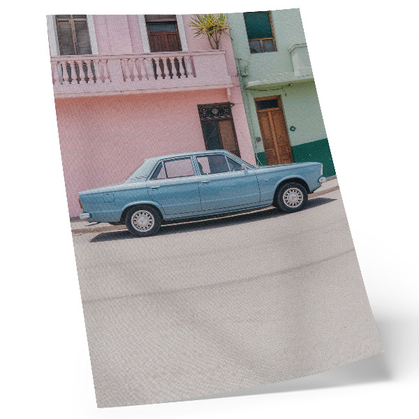 Decoratieve poster Klassieke auto's, pastelkleurige gebouwen, retro charme
