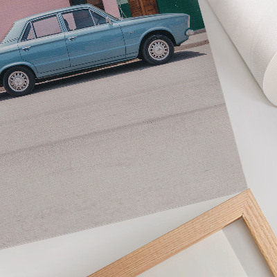 Decoratieve poster Klassieke auto's, pastelkleurige gebouwen, retro charme