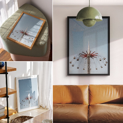 Wandposter Toren met carrousel, dynamische beweging, minimalisme