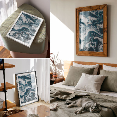 Wandposter Abstracte blauw-witte stippen met dynamische lijnen