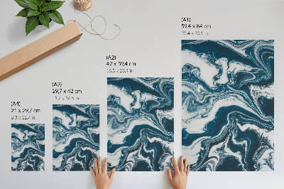 Wandposter Abstracte blauw-witte stippen met dynamische lijnen