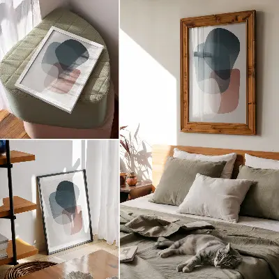 Wandposter in elkaar grijpende vormen in een minimalistische en elegante stijl