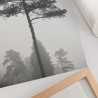 Decoratieve poster Zwart-witte boom in de mist, unieke stilte