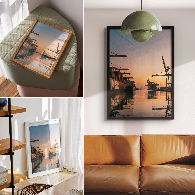 Wandposter Havenlandschap met containerschepen en kranen
