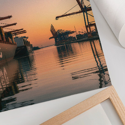 Wandposter Havenlandschap met containerschepen en kranen