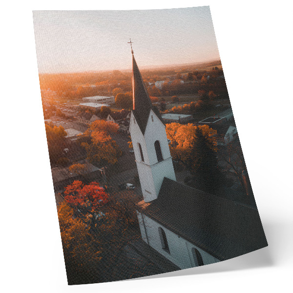 Wandposter Herfstklimaat, stad, zonsondergang, harmonie
