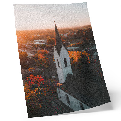 Wandposter Herfstklimaat, stad, zonsondergang, harmonie
