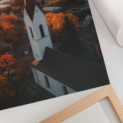 Wandposter Herfstklimaat, stad, zonsondergang, harmonie
