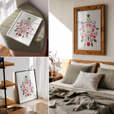 Poster Symmetrische bloemen en bladeren op een lichte achtergrond