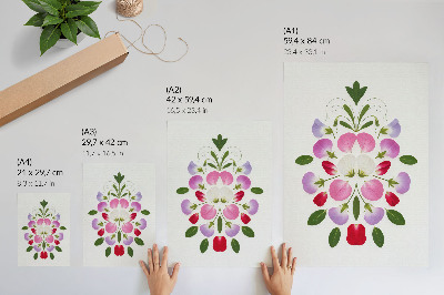 Poster Symmetrische bloemen en bladeren op een lichte achtergrond