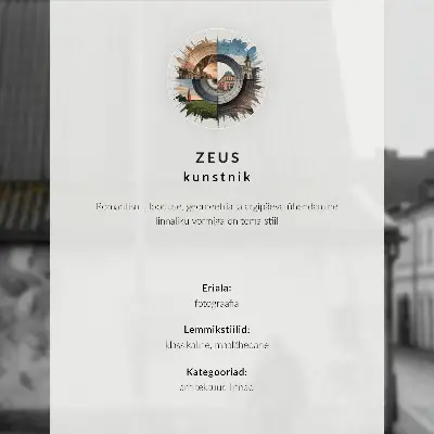 Decoratieve poster met een straatscène van huurkazernes met bloemen en een fiets in zwart-wit