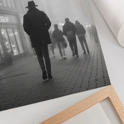 Wandposter Figuur met een hoed, mist, paraplu's, mysterie