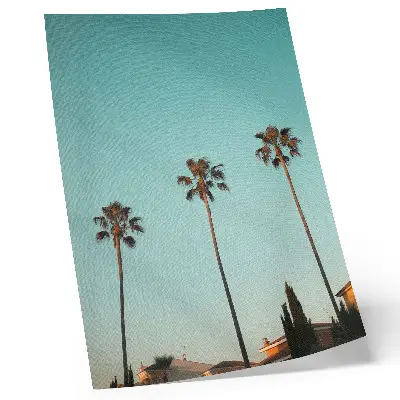 Decoratieve poster met palmbomen tegen een blauwe achtergrond voor een exotische sfeer