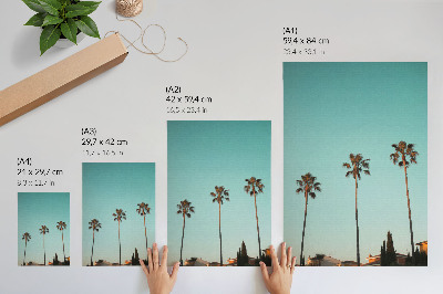 Decoratieve poster Palmbomen tegen een blauwe achtergrond creëren een exotische sfeer.