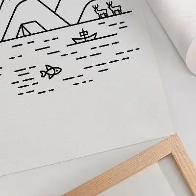 Wandposter met minimalistische lijnen van bergen en dieren