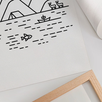 Wandposter Minimalistische lijn bergen meer dieren