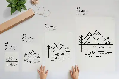Wandposter met minimalistische lijnen van bergen en dieren