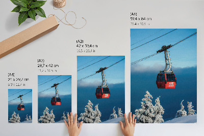 Decoratieve poster Winterlandschap, rode gondel, witte bomen