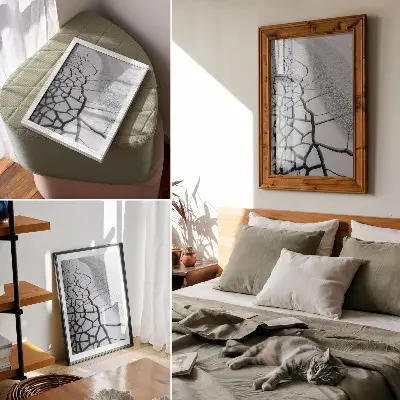 Decoratieve poster ijzige barstjes met een harmonieuze winterse schoonheid