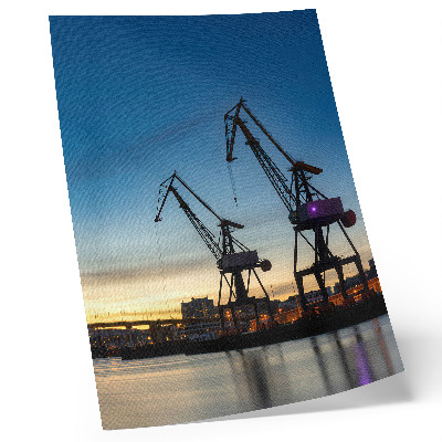 Decoratieve poster Kraanvogels tegen de achtergrond van een dynamische zonsondergang.